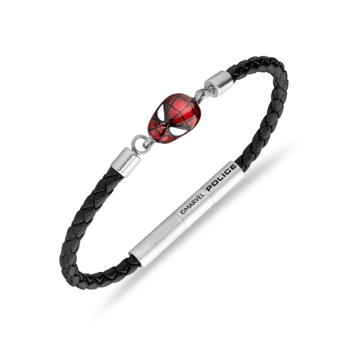 Police Webslinger Limited Edition Black Leather Bracelet with Stainless Steel and Red Accents Police Webslinger Limited Edition Black Leather Bracelet with Stainless Steel and Red Accents