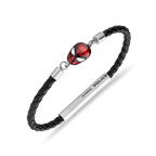 Police Webslinger Limited Edition Black Leather Bracelet with Stainless Steel and Red Accents