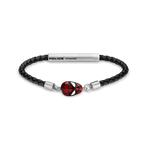 Police Webslinger Limited Edition Black Leather Bracelet with Stainless Steel and Red Accents