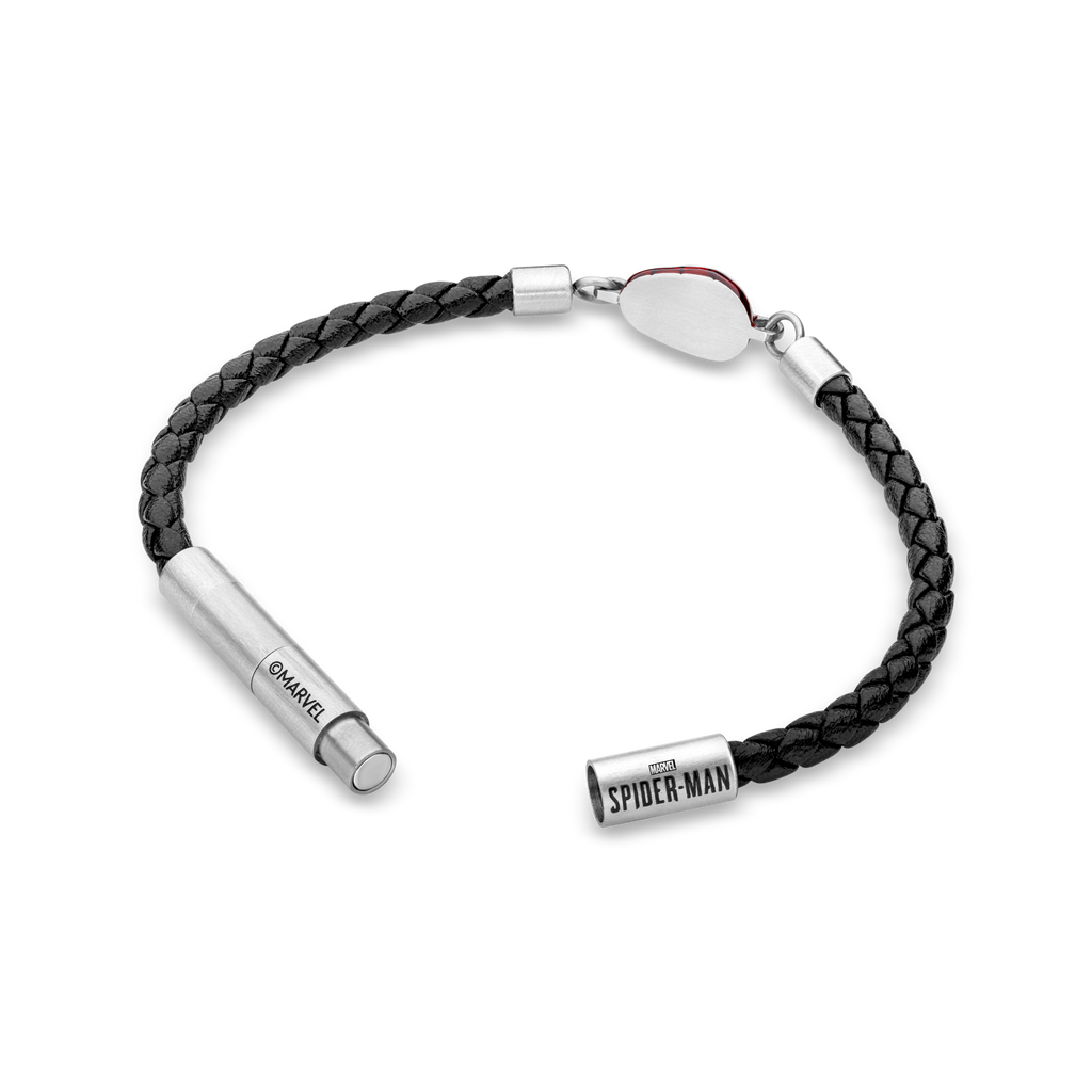 Police Webslinger Limited Edition Black Leather Bracelet with Stainless Steel and Red Accents