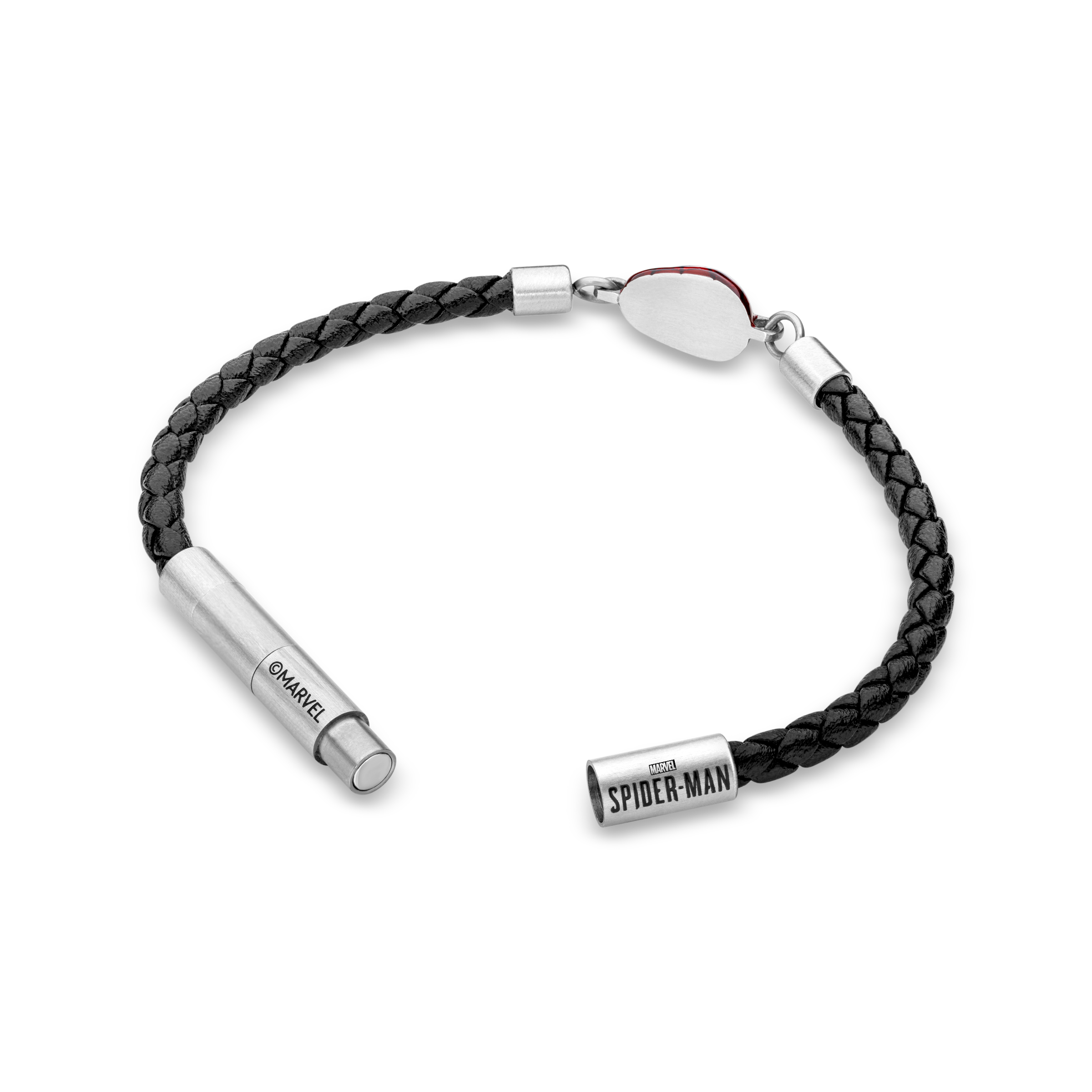 Police Webslinger Limited Edition Black Leather Bracelet with Stainless Steel and Red Accents