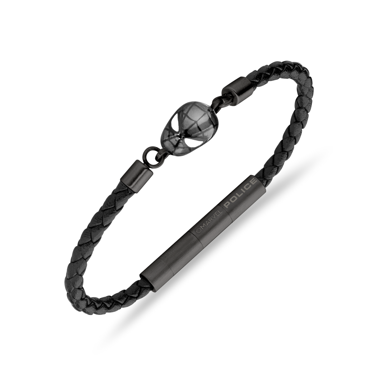 Police Webslinger Limited Edition Gunmetal Bracelet with Black Leather Strap Police Webslinger Limited Edition Gunmetal Bracelet with Black Leather Strap