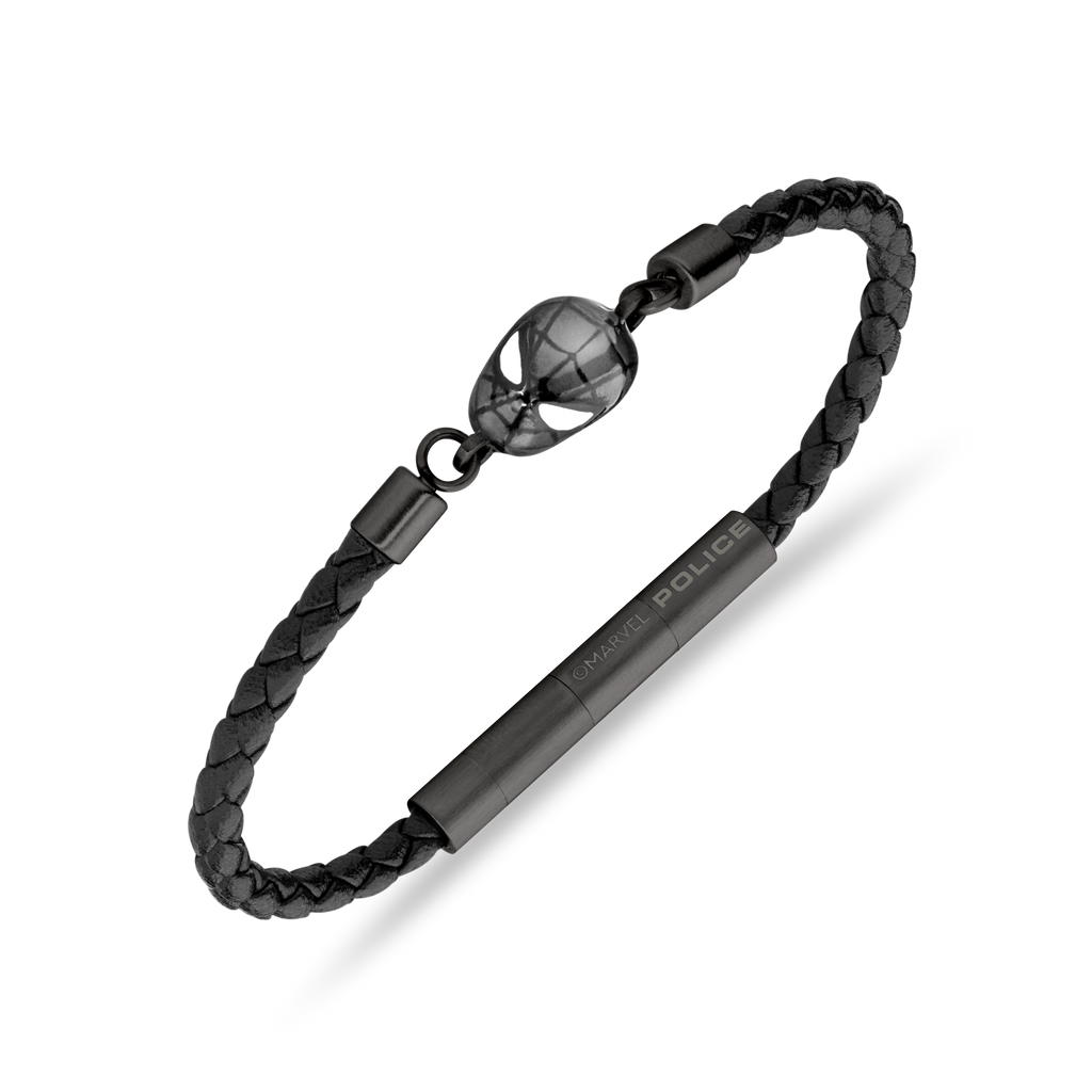 Police Webslinger Limited Edition Gunmetal Bracelet with Black Leather Strap