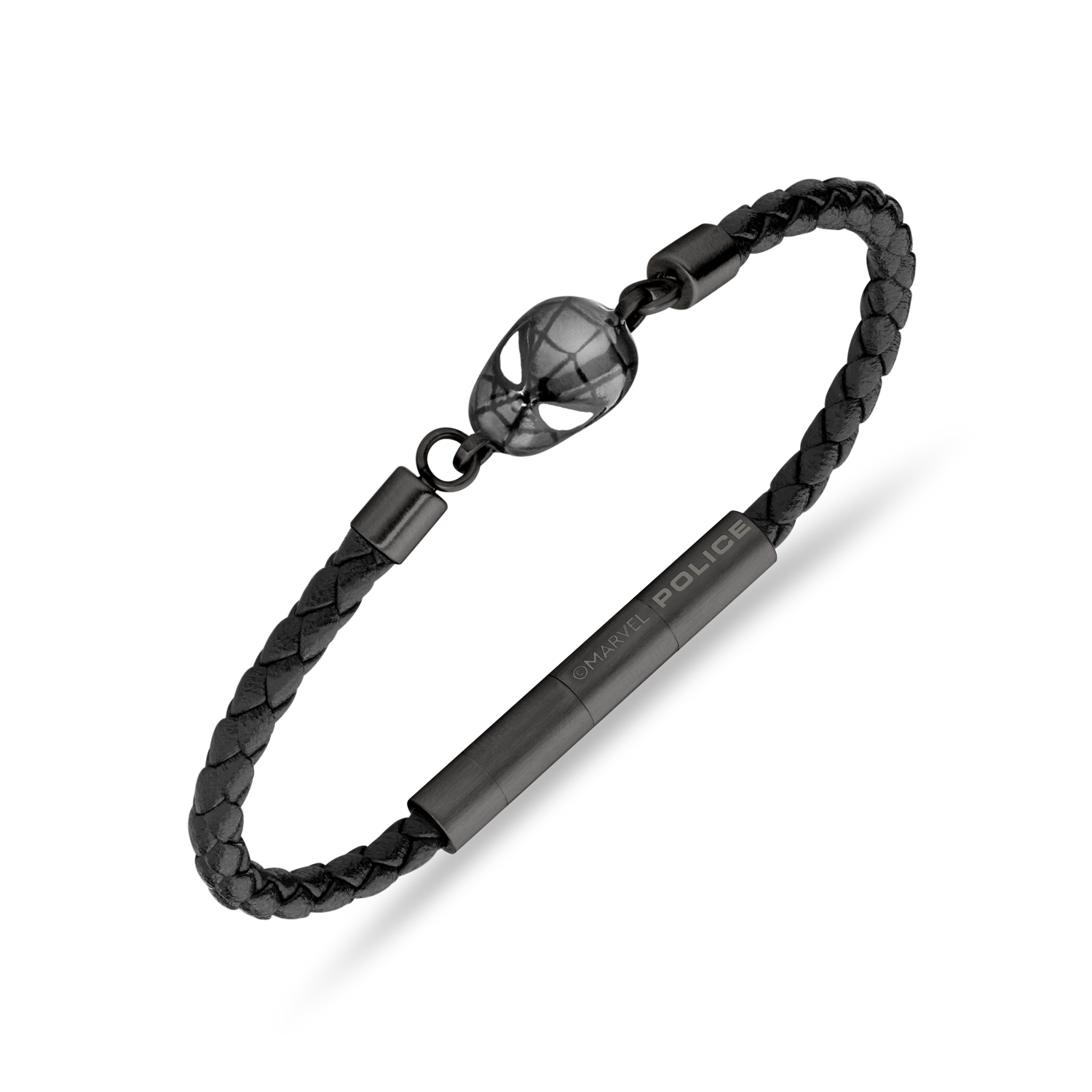 Police Webslinger Limited Edition Gunmetal Bracelet with Black Leather Strap