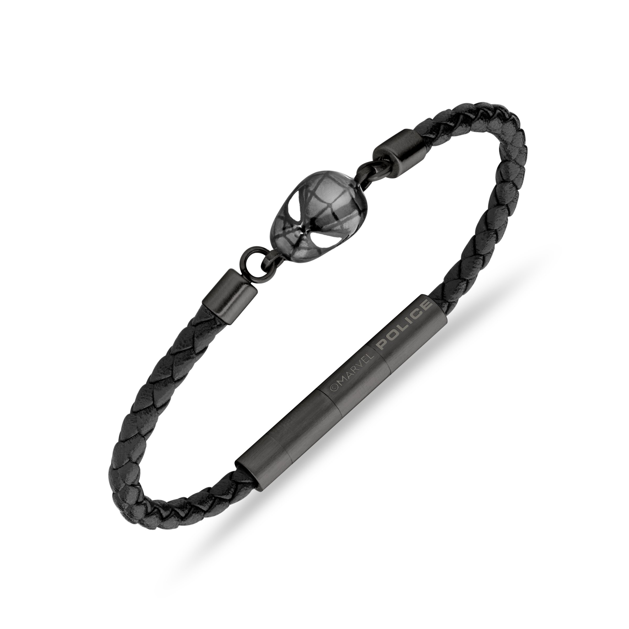 Police Webslinger Limited Edition Gunmetal Bracelet with Black Leather Strap