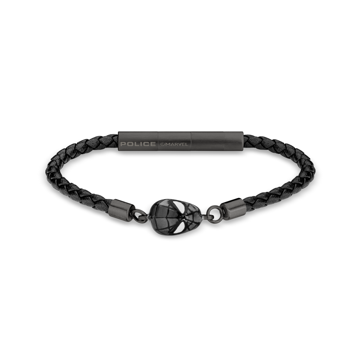 Police Webslinger Limited Edition Gunmetal Bracelet with Black Leather Strap Police Webslinger Limited Edition Gunmetal Bracelet with Black Leather Strap