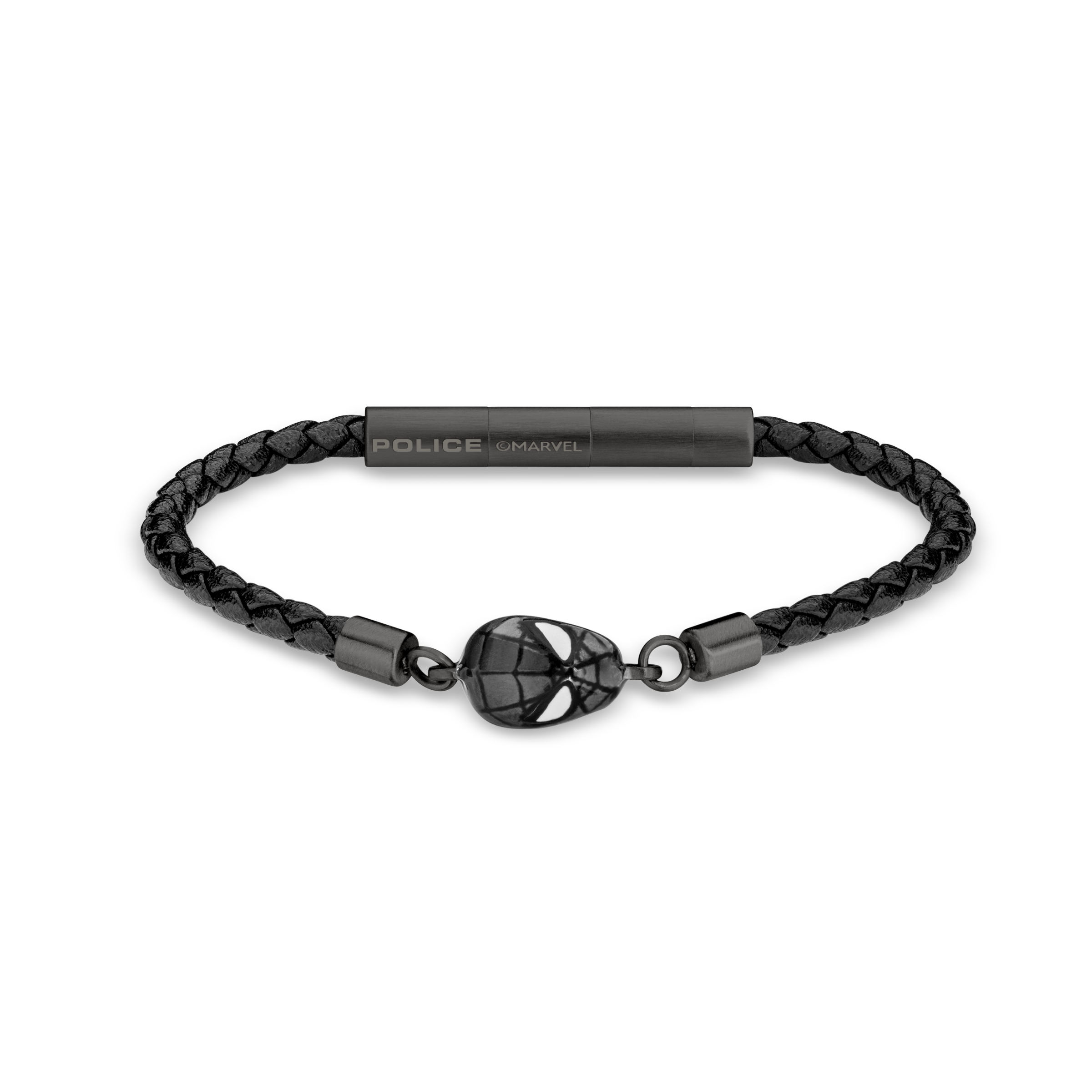 Police Webslinger Limited Edition Gunmetal Bracelet with Black Leather Strap