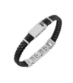 Police Ridgecord Men's Black Braided Leather & Stainless Steel Bracelet