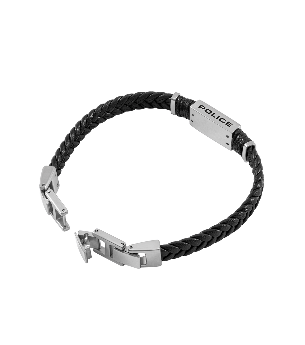 Police Ridgecord Men's Black Braided Leather & Stainless Steel Bracelet