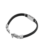 Police Ridgecord Men's Black Braided Leather & Stainless Steel Bracelet
