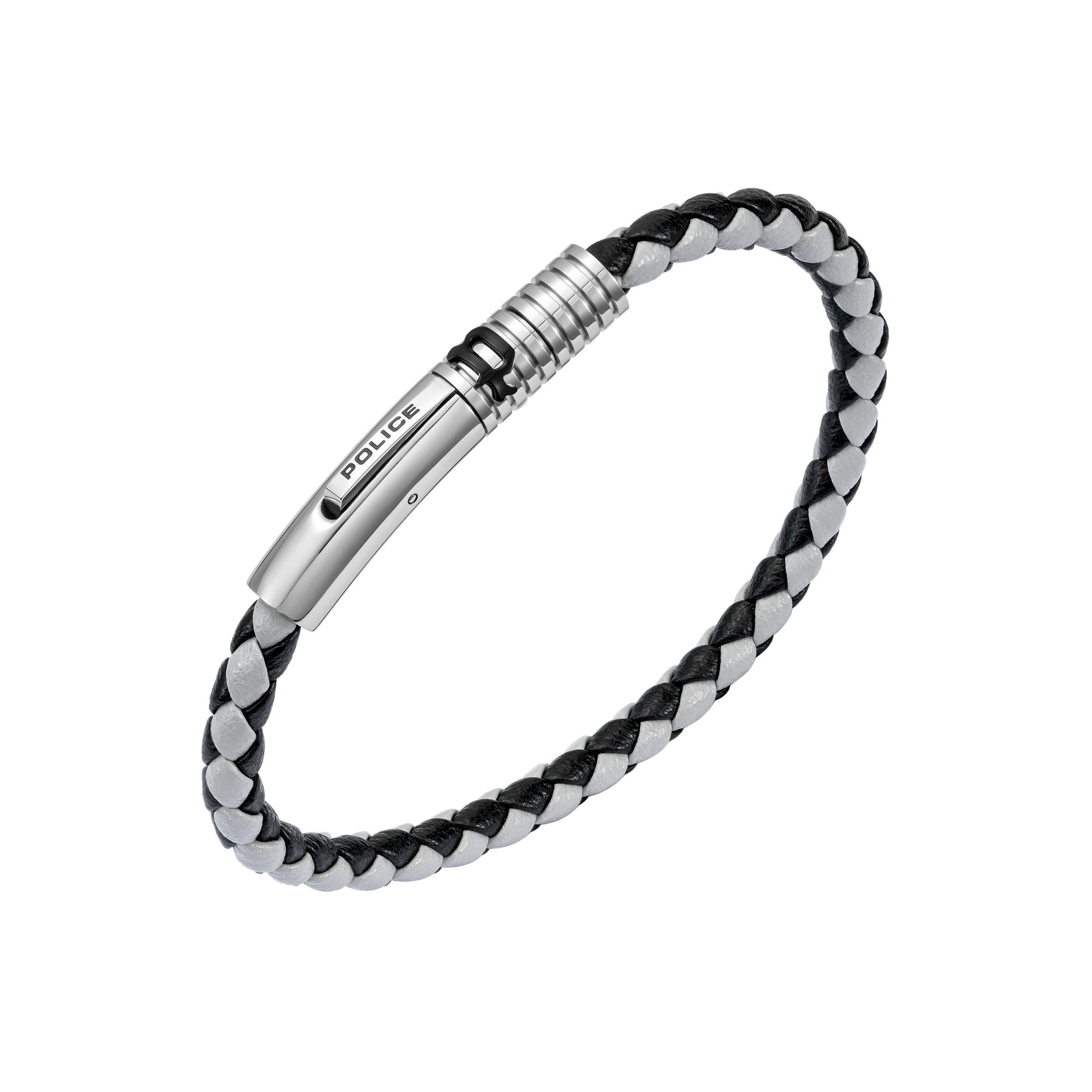 Police Modish Stainless Steel Bracelet with Black and Grey Leather Straps