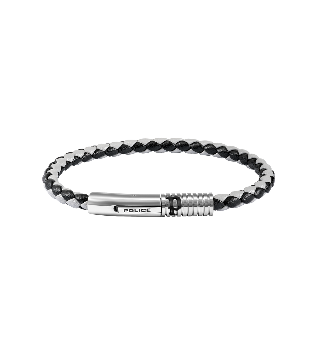 Police Modish Stainless Steel Bracelet with Black and Grey Leather Straps