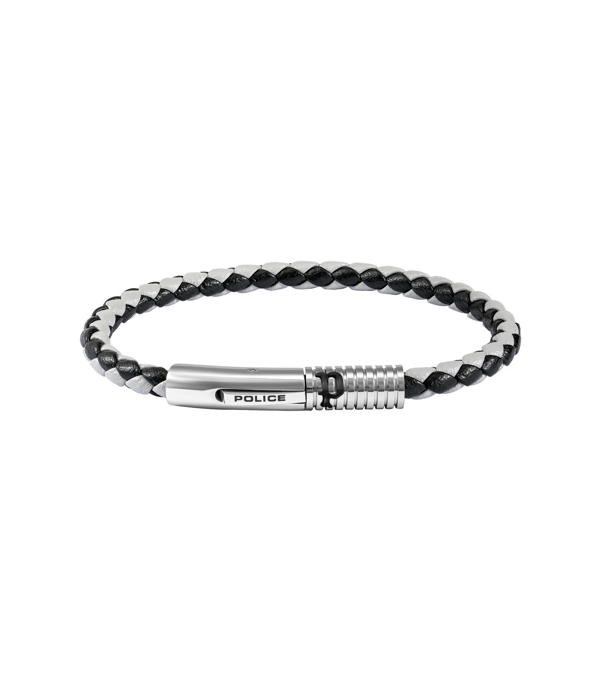 Police Modish Stainless Steel Bracelet with Black and Grey Leather Straps