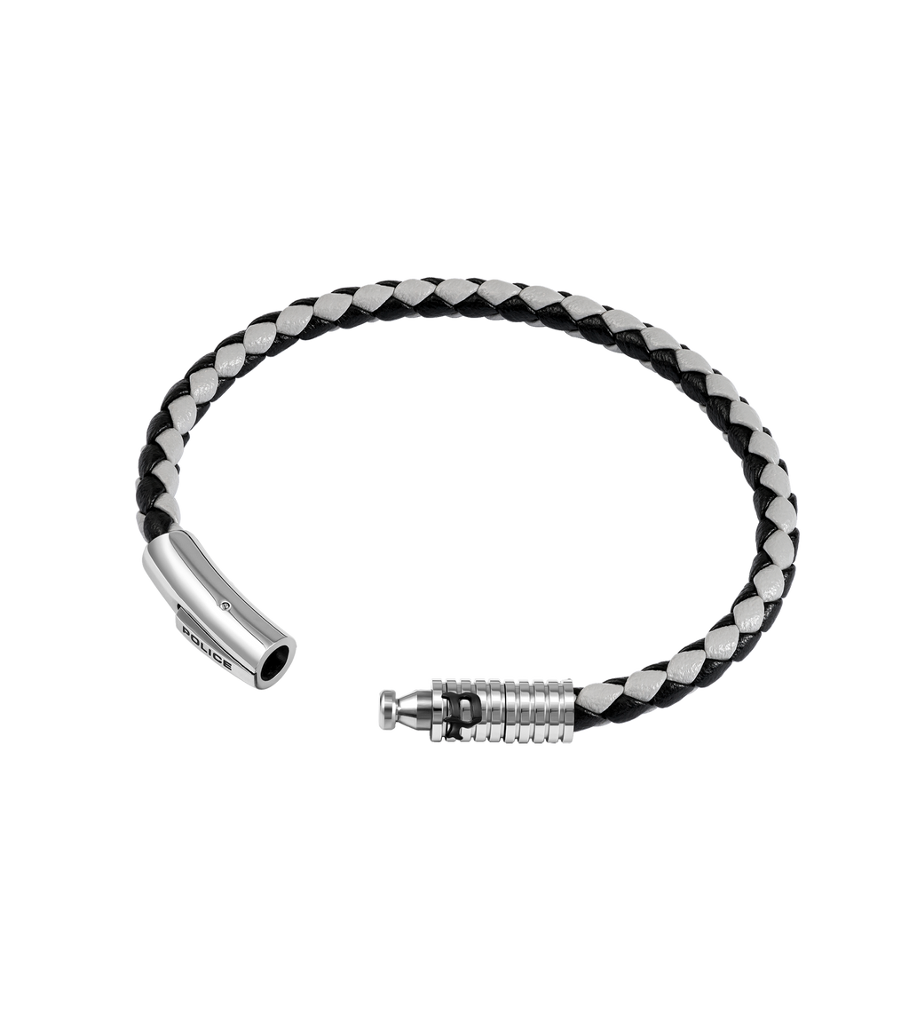 Police Modish Stainless Steel Bracelet with Black and Grey Leather Straps