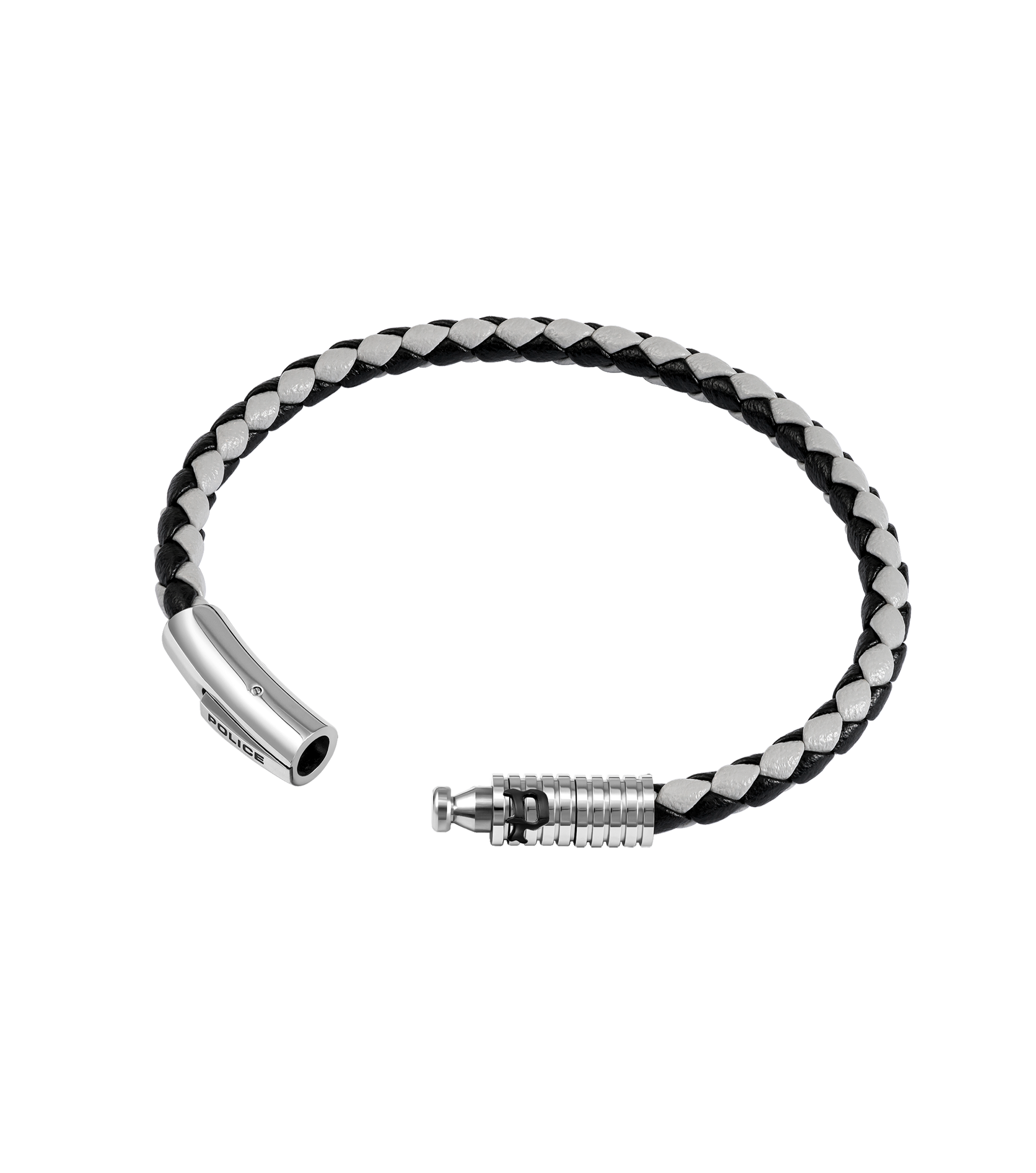 Police Modish Stainless Steel Bracelet with Black and Grey Leather Straps