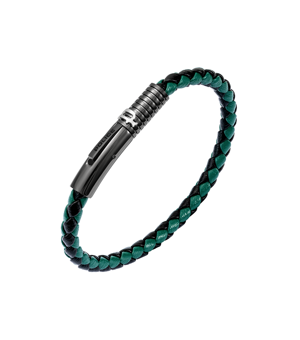 Police Modish Gunmetal and Stainless Steel Bracelet with Olive Green and Black Leather Straps