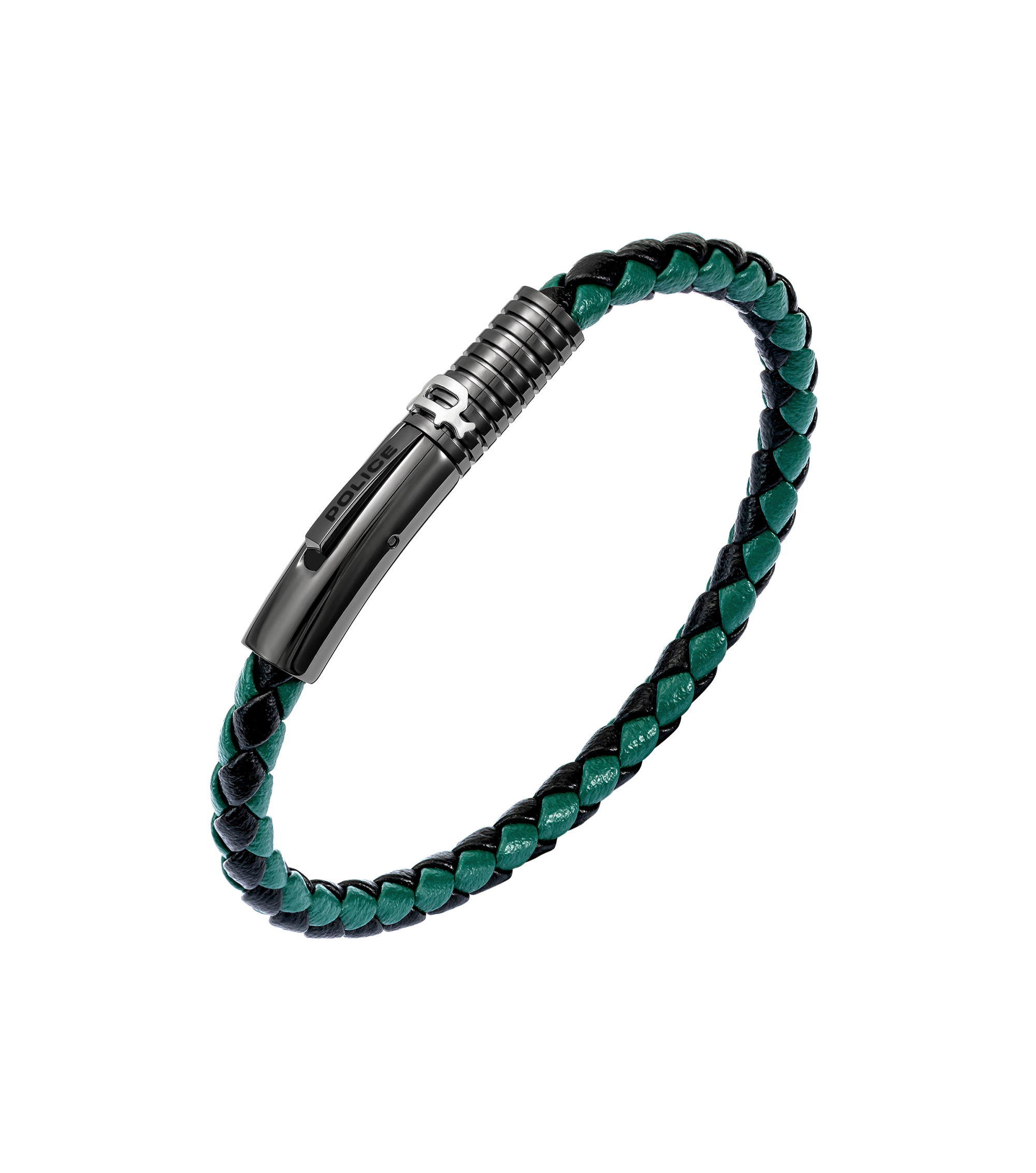 Police Modish Gunmetal and Stainless Steel Bracelet with Olive Green and Black Leather Straps