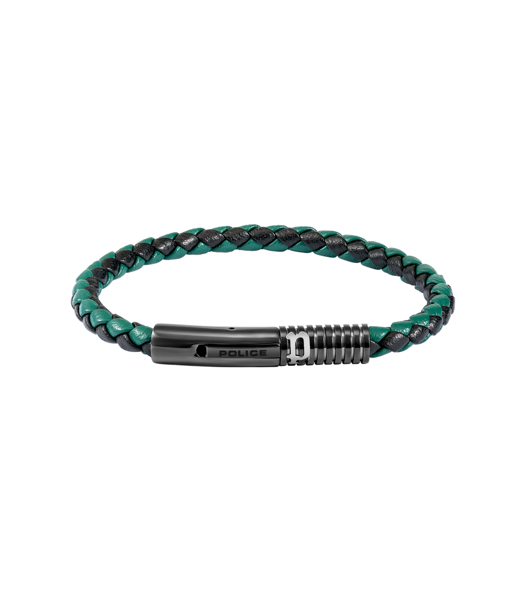 Police Modish Gunmetal and Stainless Steel Bracelet with Olive Green and Black Leather Straps