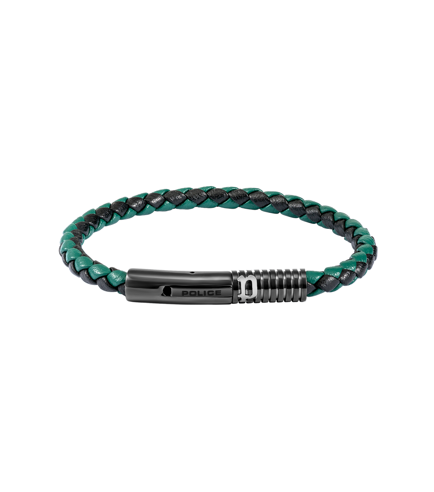 Police Modish Gunmetal and Stainless Steel Bracelet with Olive Green and Black Leather Straps