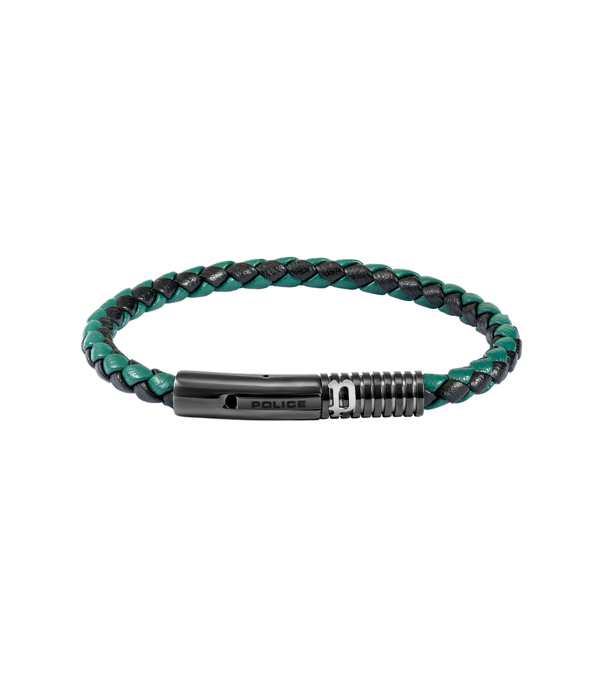 Police Modish Gunmetal and Stainless Steel Bracelet with Olive Green and Black Leather Straps