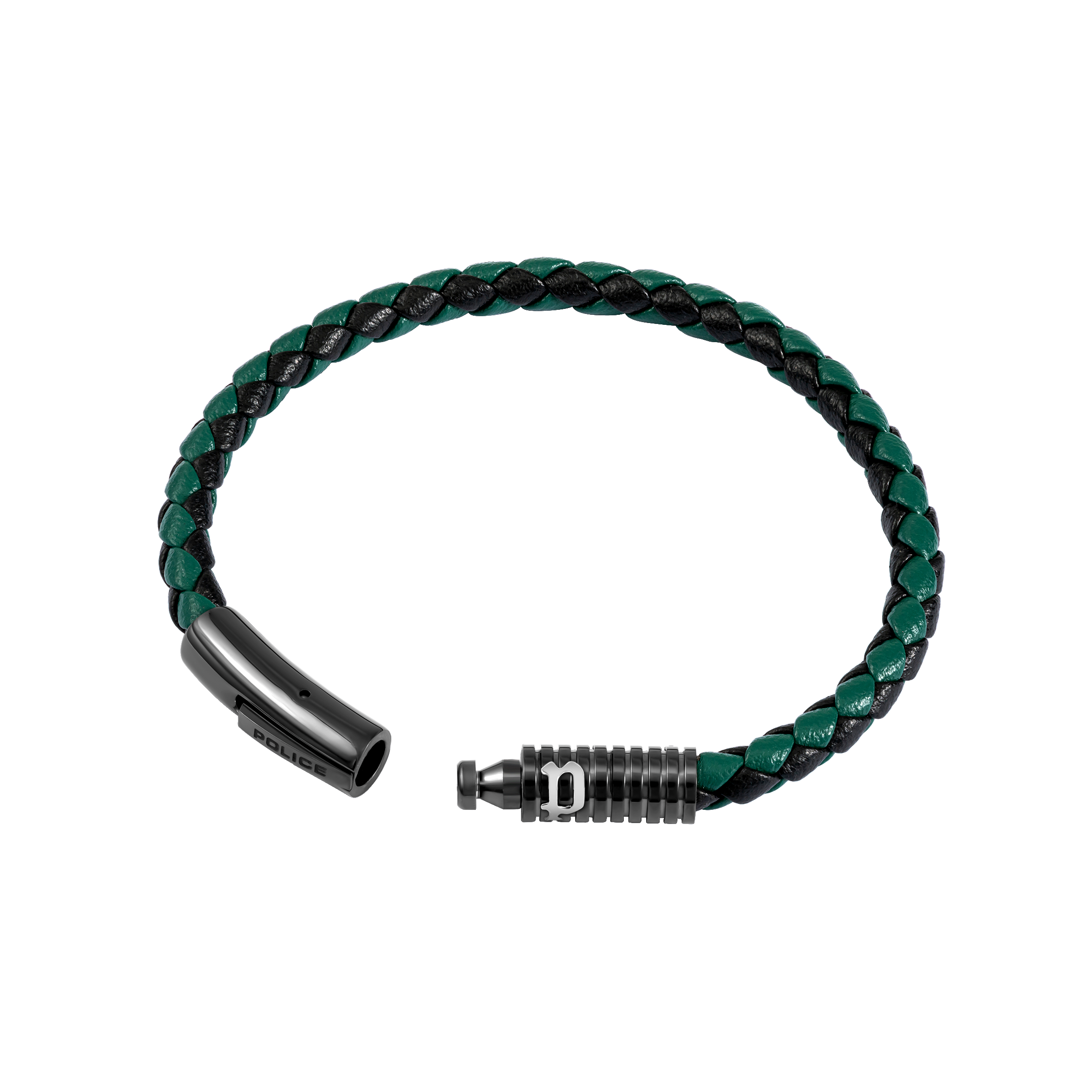 Police Modish Gunmetal and Stainless Steel Bracelet with Olive Green and Black Leather Straps