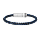 Police Men's Gear Black & Blue Leather with Stainless Steel Motif Bracelet