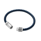 Police Men's Gear Black & Blue Leather with Stainless Steel Motif Bracelet