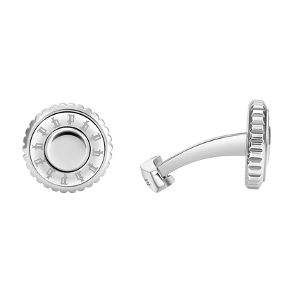 Police Fluted Stainless Steel Cufflinks with Multi-P Emblem