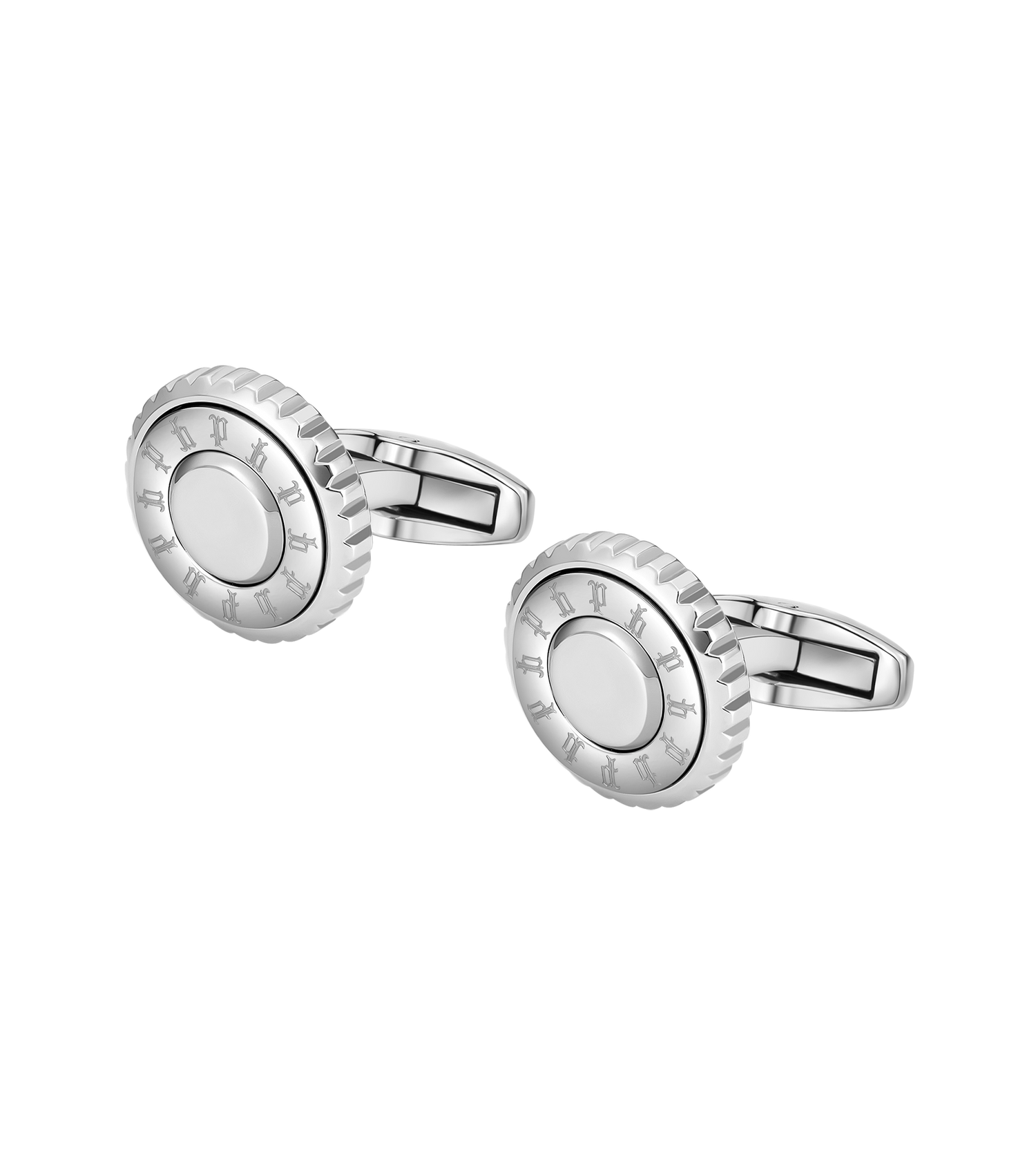 Police Fluted Stainless Steel Cufflinks with Multi-P Emblem