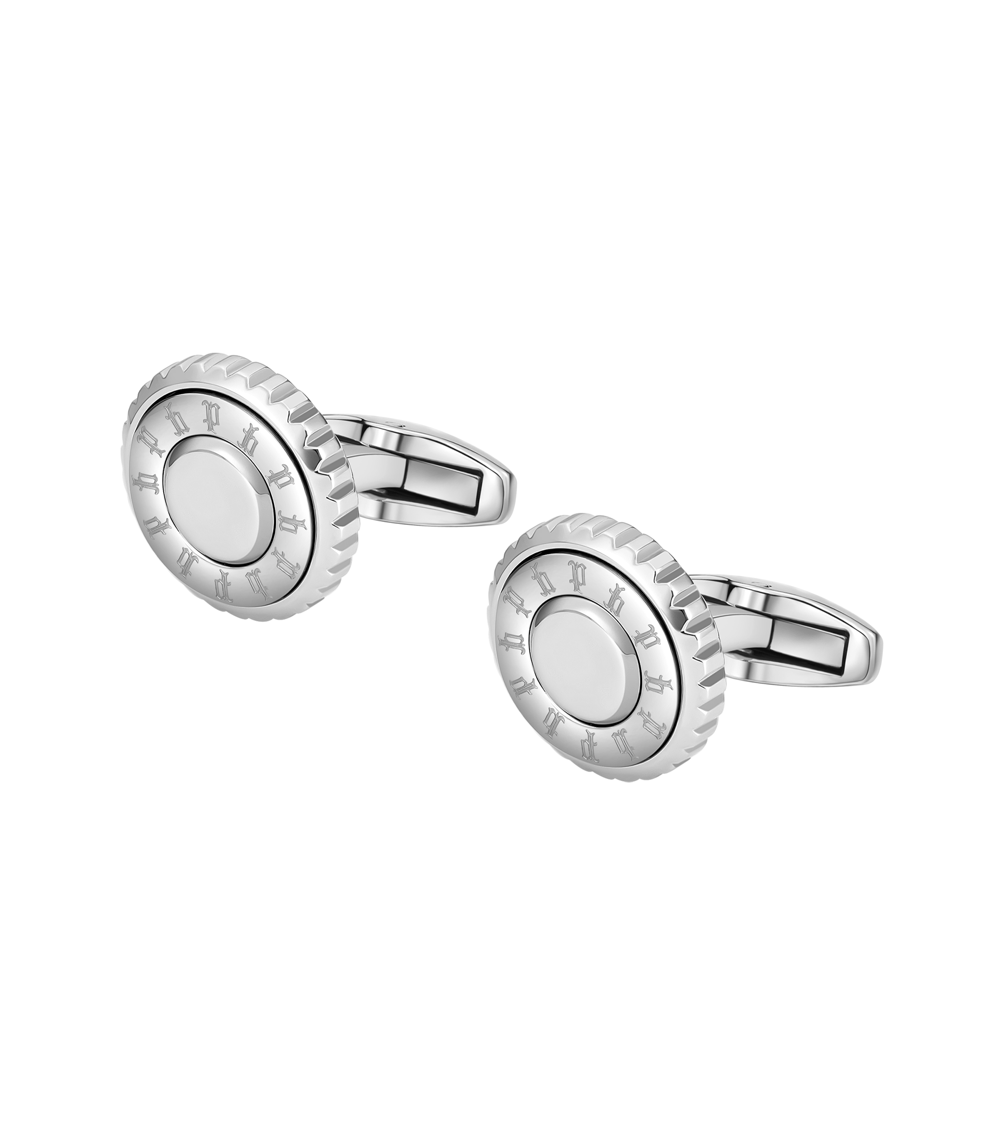 Police Fluted Stainless Steel Cufflinks with Multi-P Emblem