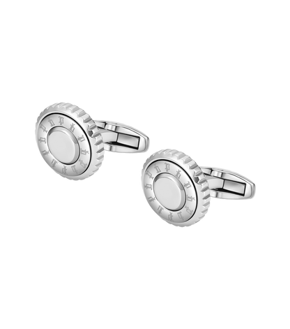 Police Fluted Stainless Steel Cufflinks with Multi-P Emblem