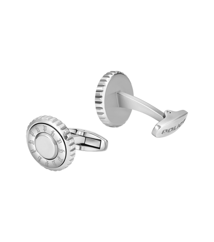 Police Fluted Stainless Steel Cufflinks with Multi-P Emblem