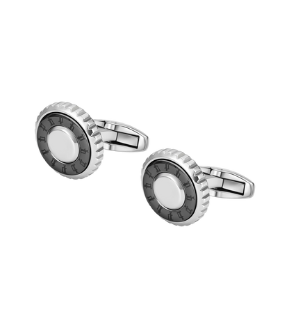 Police Fluted Stainless Steel &amp; Gunmetal Cufflinks with Multi-P Emblem