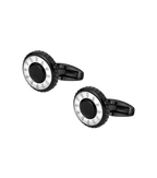 Police Fluted Black & Stainless Steel Cufflinks with Multi-P Emblem