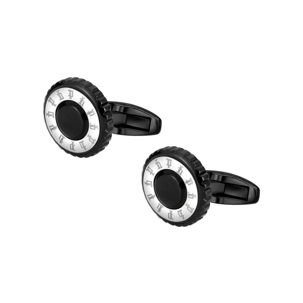 Police Fluted Men's Black & Silver Multi-P Emblem Cufflinks