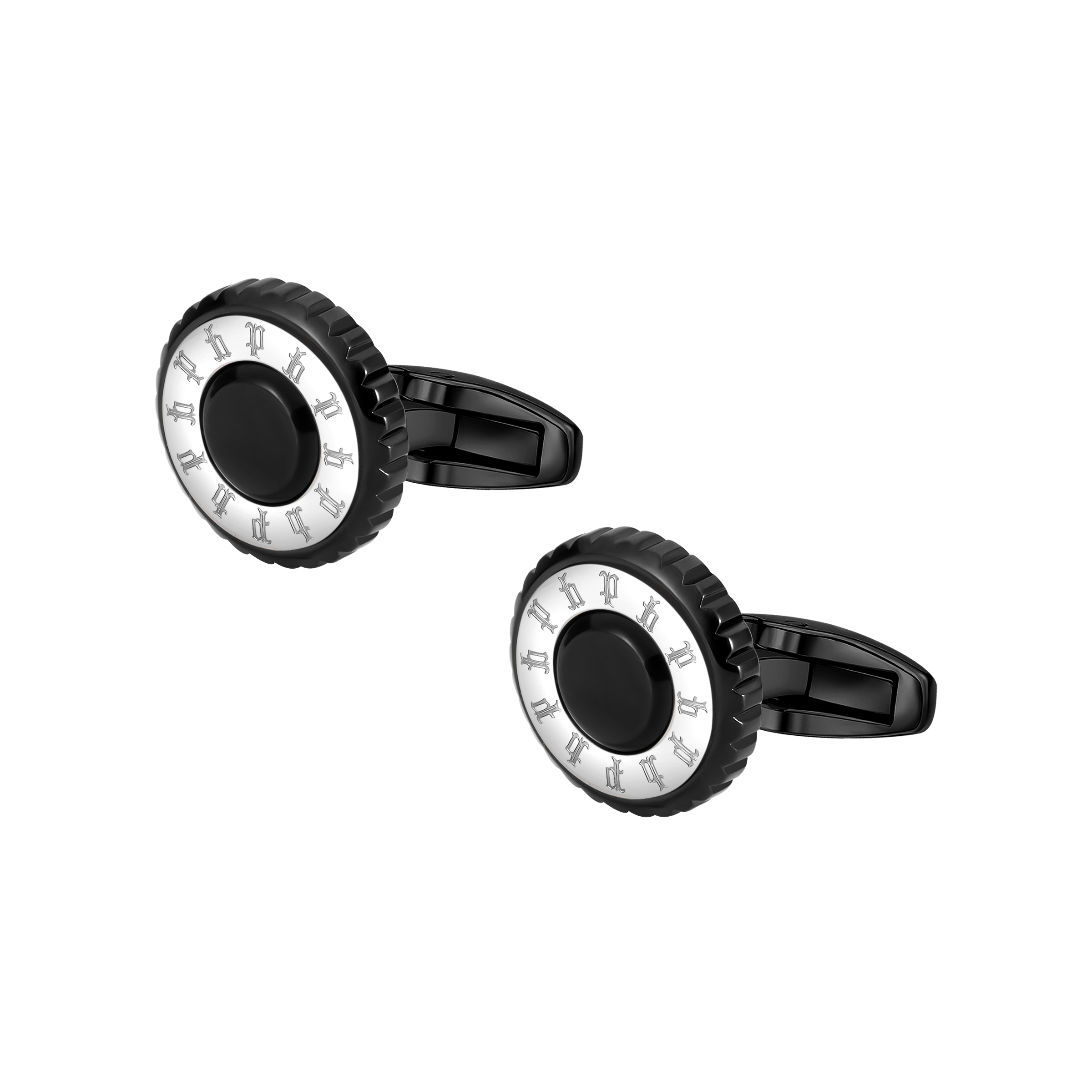 Police Fluted Men's Black & Silver Multi-P Emblem Cufflinks