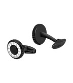 Police Fluted Black & Stainless Steel Cufflinks with Multi-P Emblem