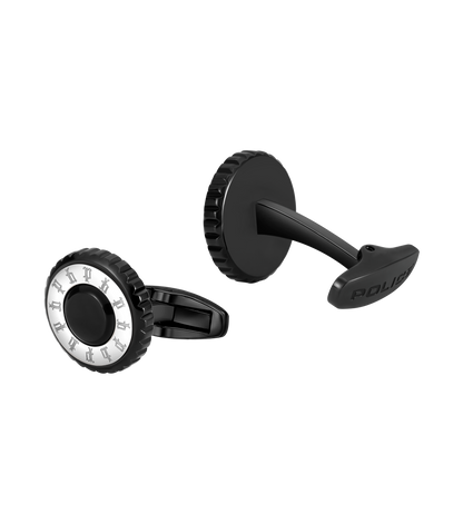 Police Fluted Black &amp; Stainless Steel Cufflinks with Multi-P Emblem