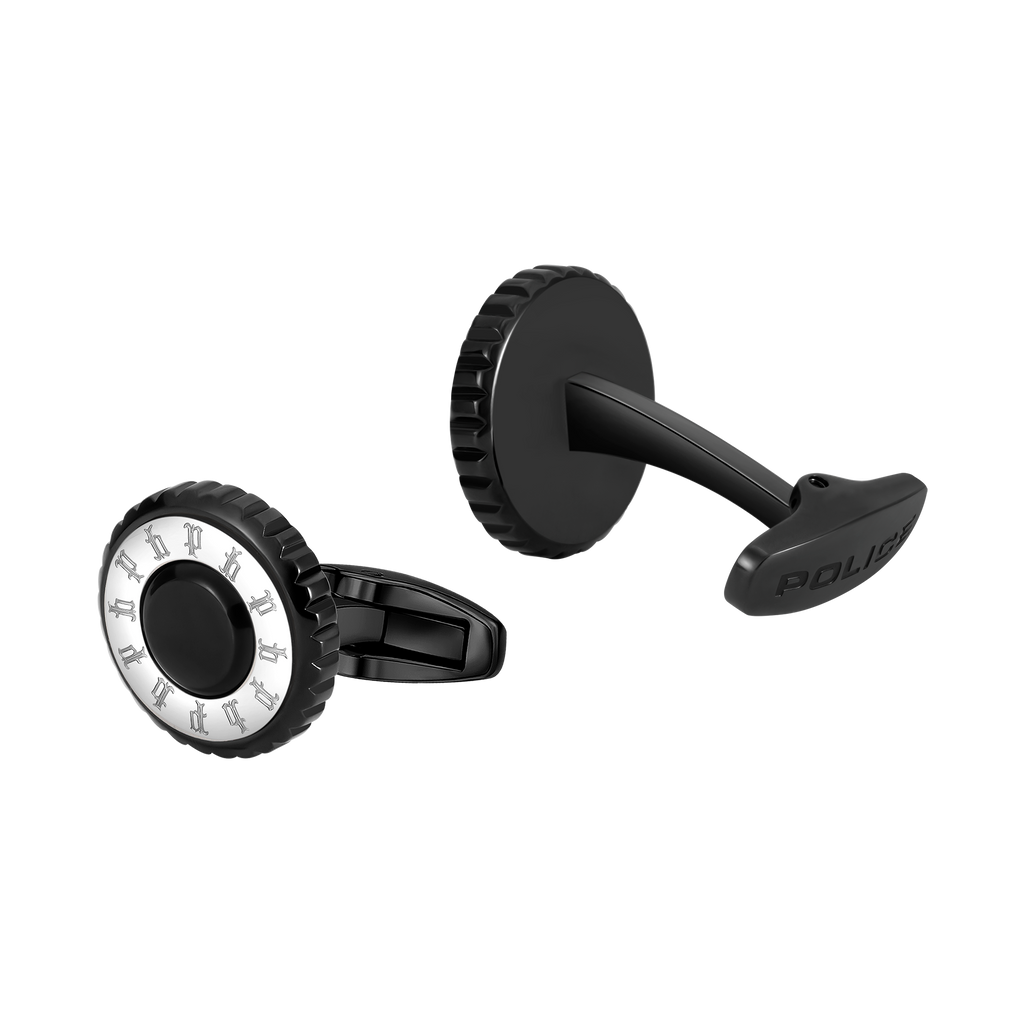 Police Fluted Men's Black & Silver Multi-P Emblem Cufflinks