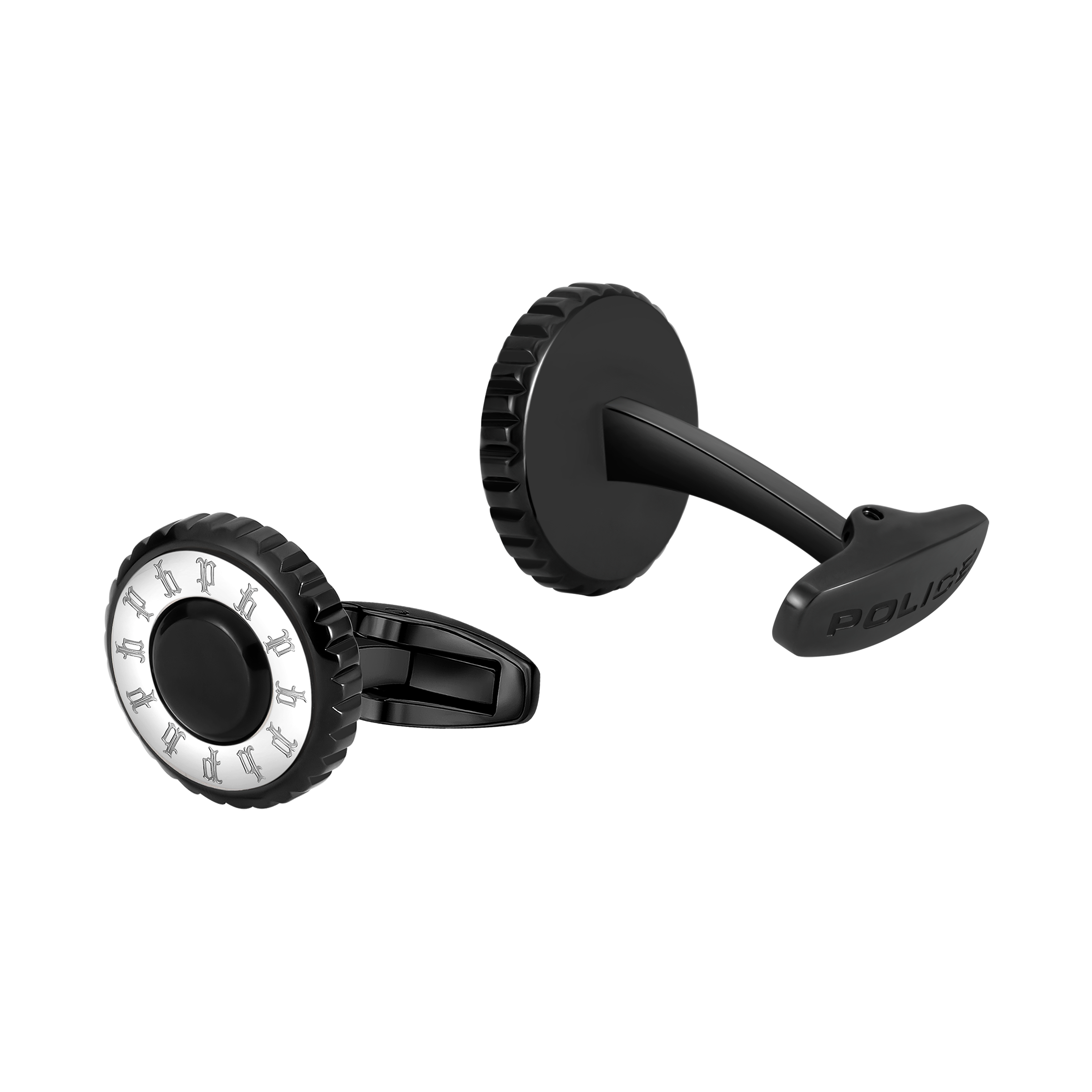 Police Fluted Men's Black & Silver Multi-P Emblem Cufflinks