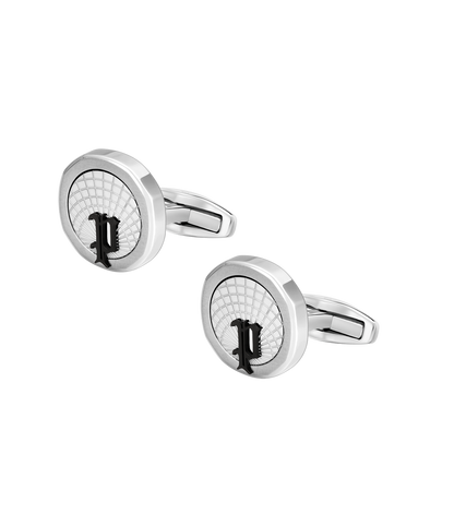 Police Horizon Stainless Steel Black Cufflinks with P Logo Rim
