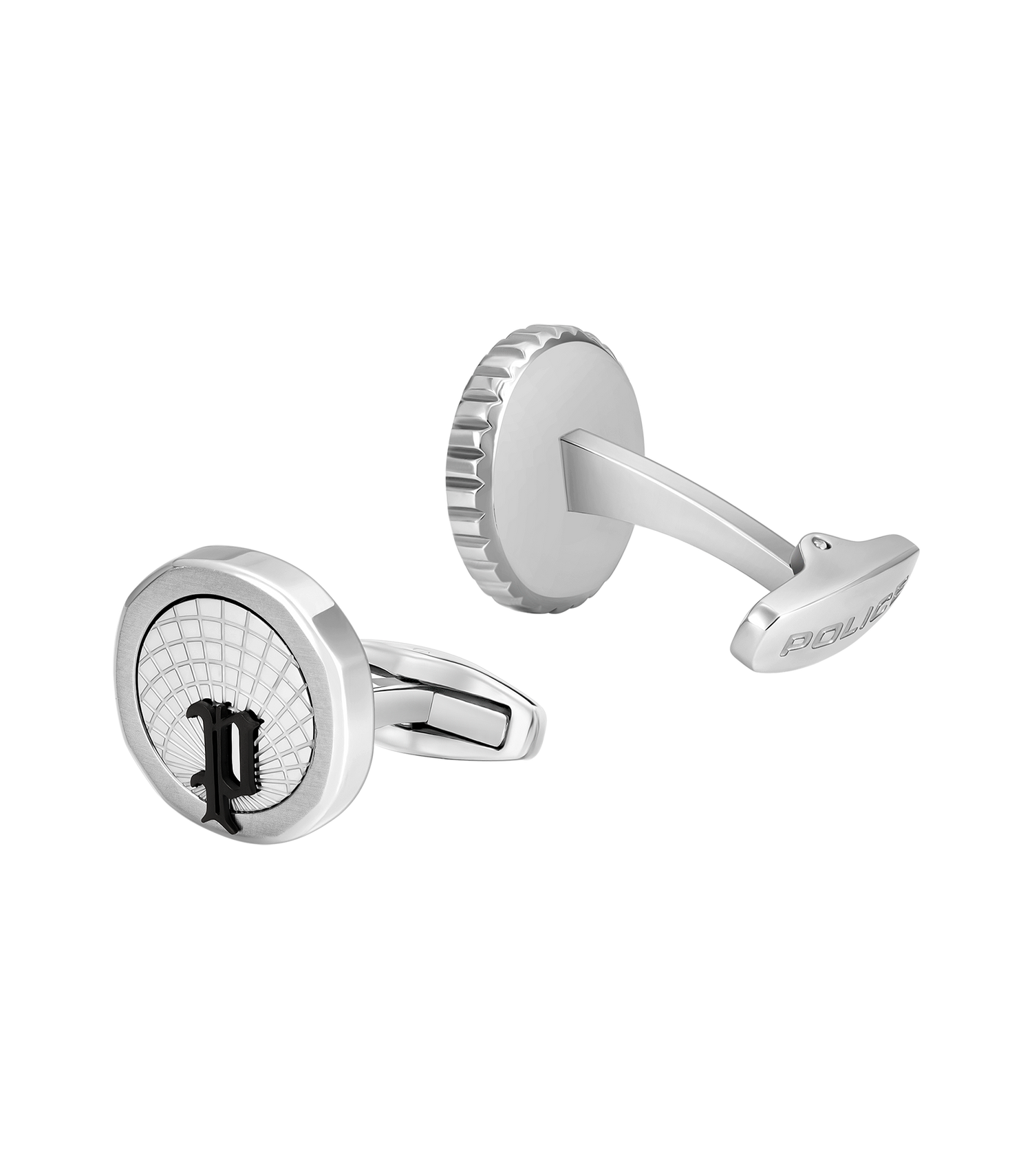 Police Horizon Stainless Steel Black Cufflinks with P Logo Rim