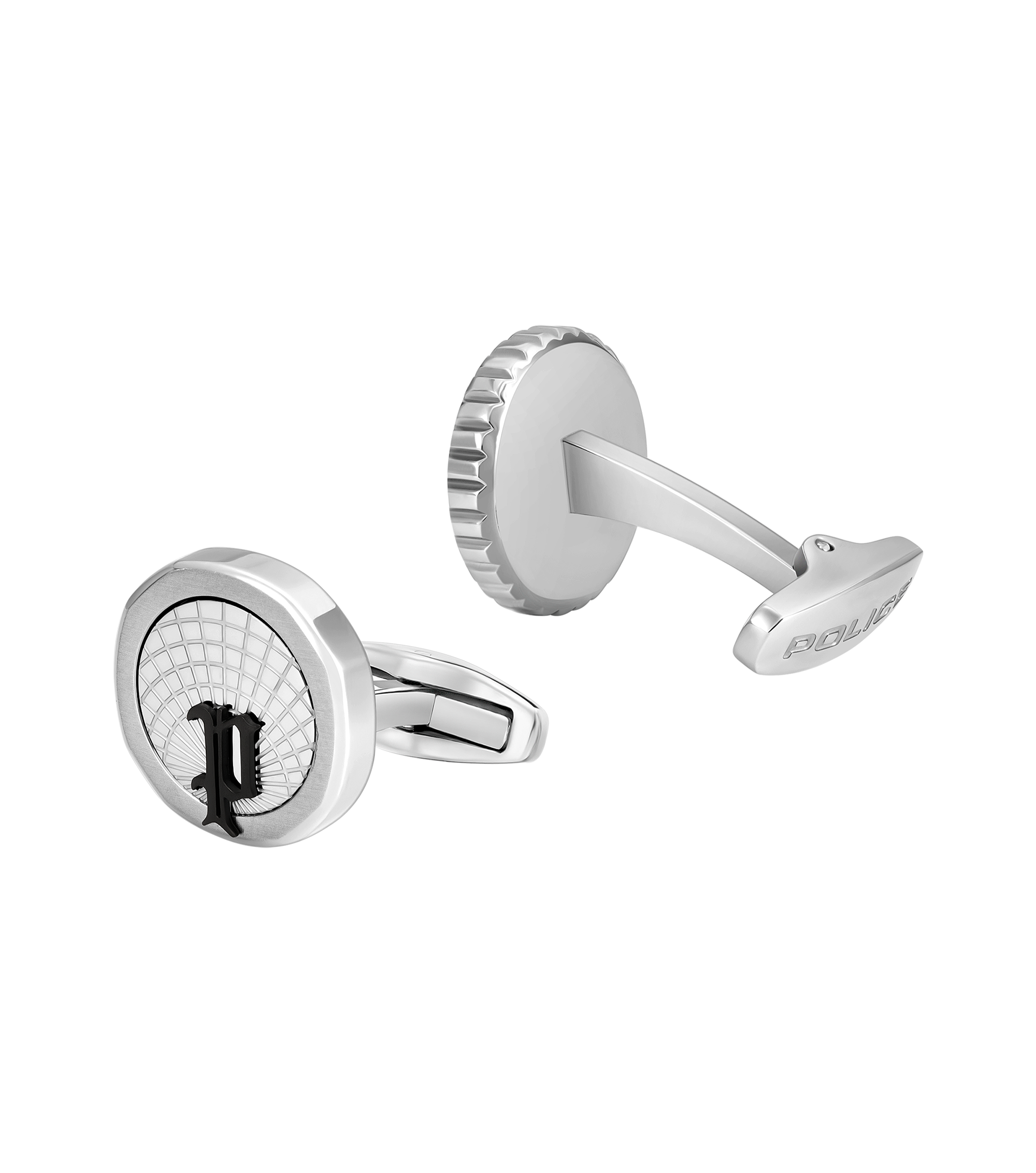Police Horizon Stainless Steel Black Cufflinks with P Logo Rim