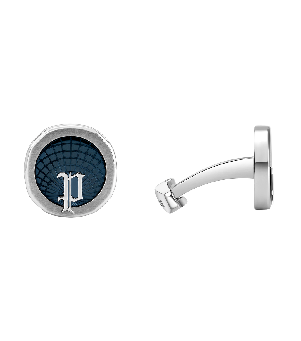 Police Horizon Stainless Steel Grey Cufflinks with P Logo Rim