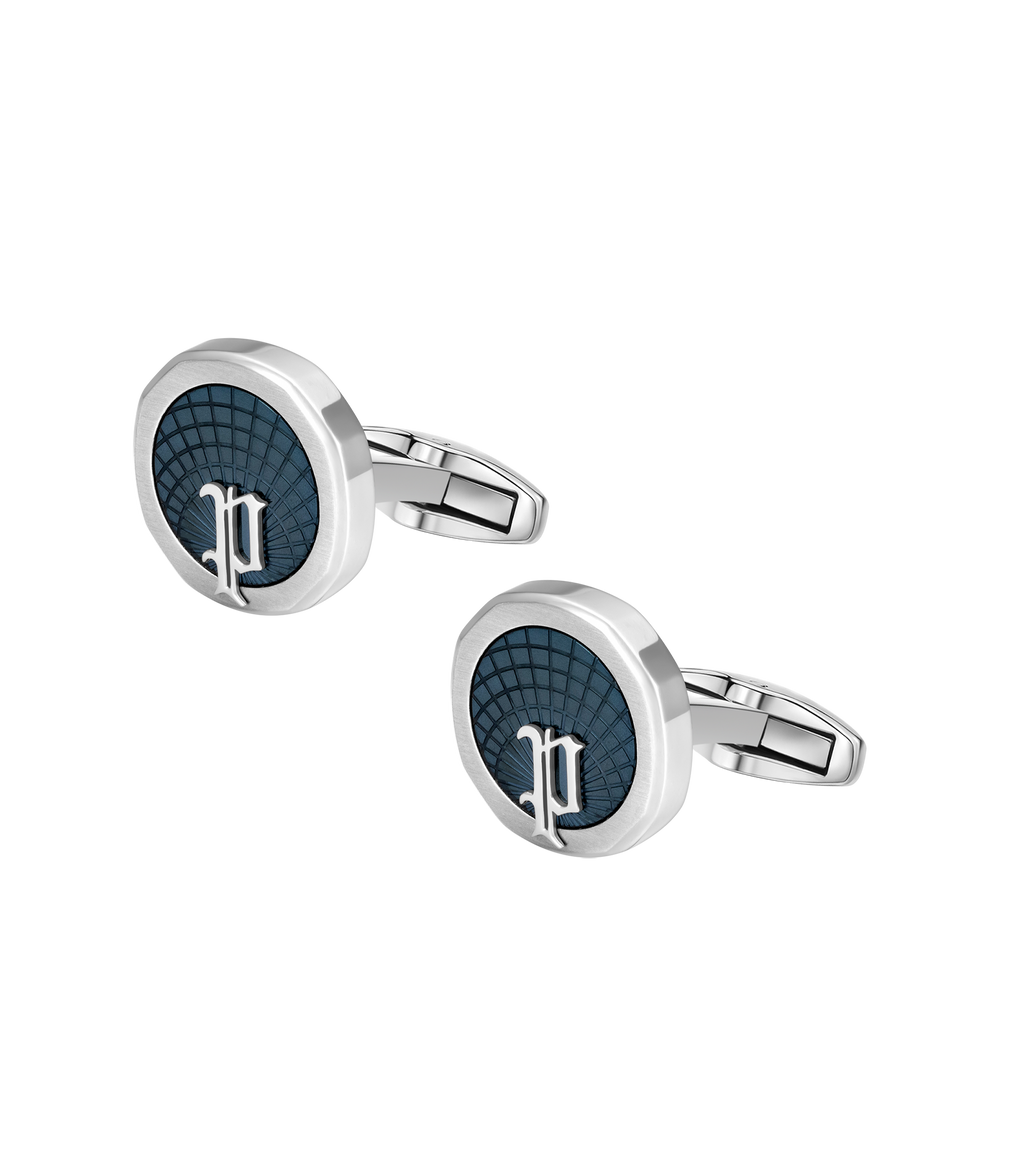 Police Horizon Stainless Steel Grey Cufflinks with P Logo Rim