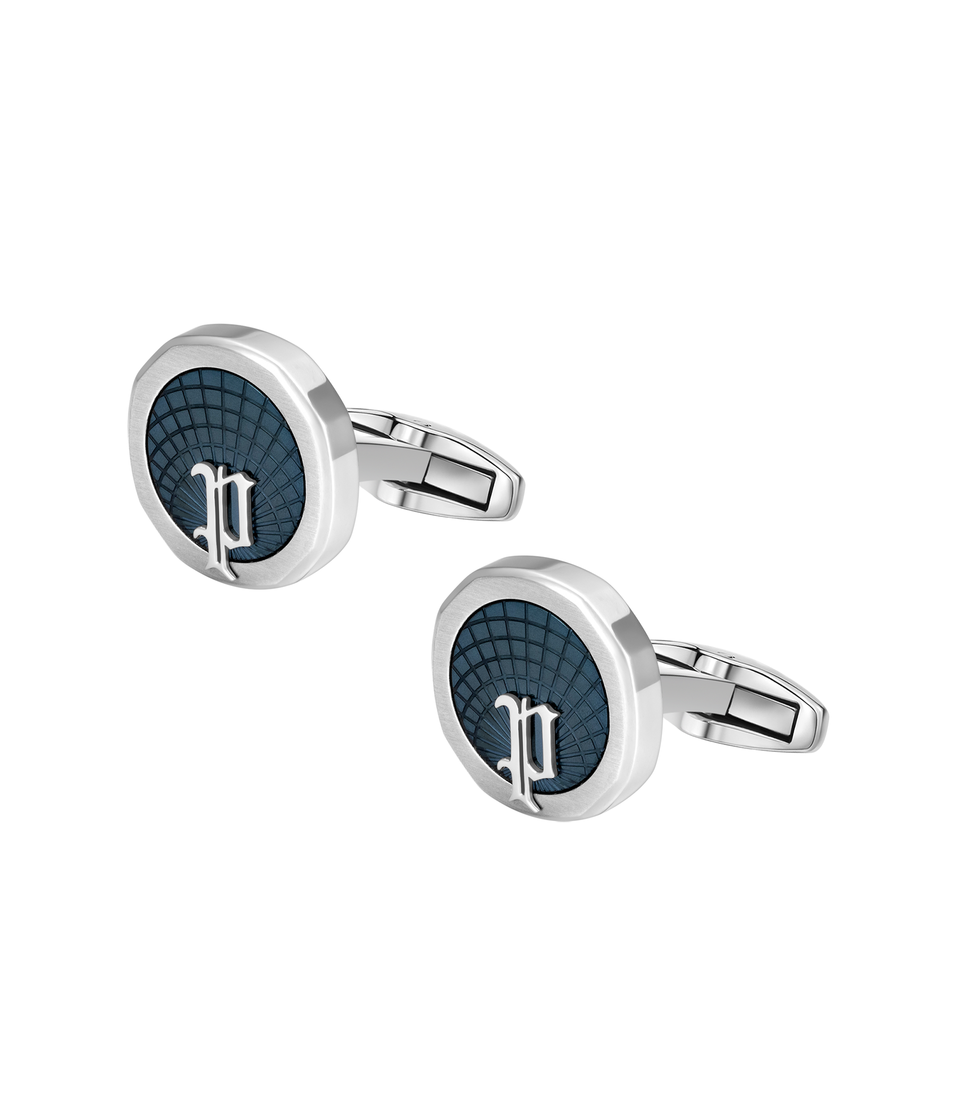 Police Horizon Stainless Steel Grey Cufflinks with P Logo Rim
