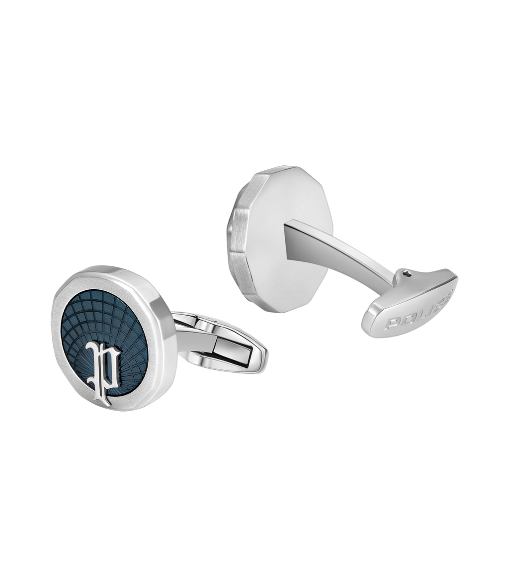 Police Horizon Stainless Steel Grey Cufflinks with P Logo Rim