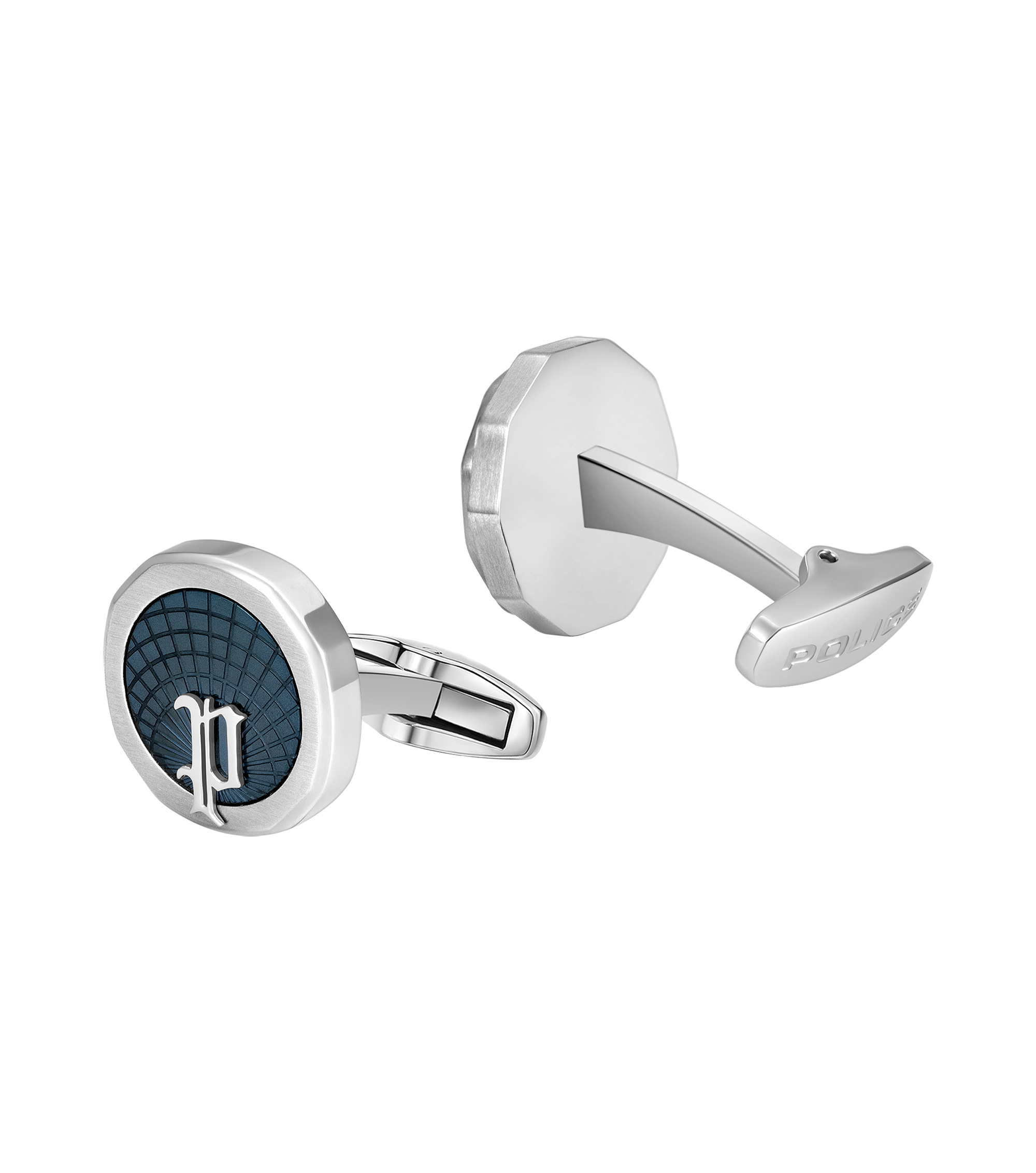 Police Horizon Stainless Steel Grey Cufflinks with P Logo Rim