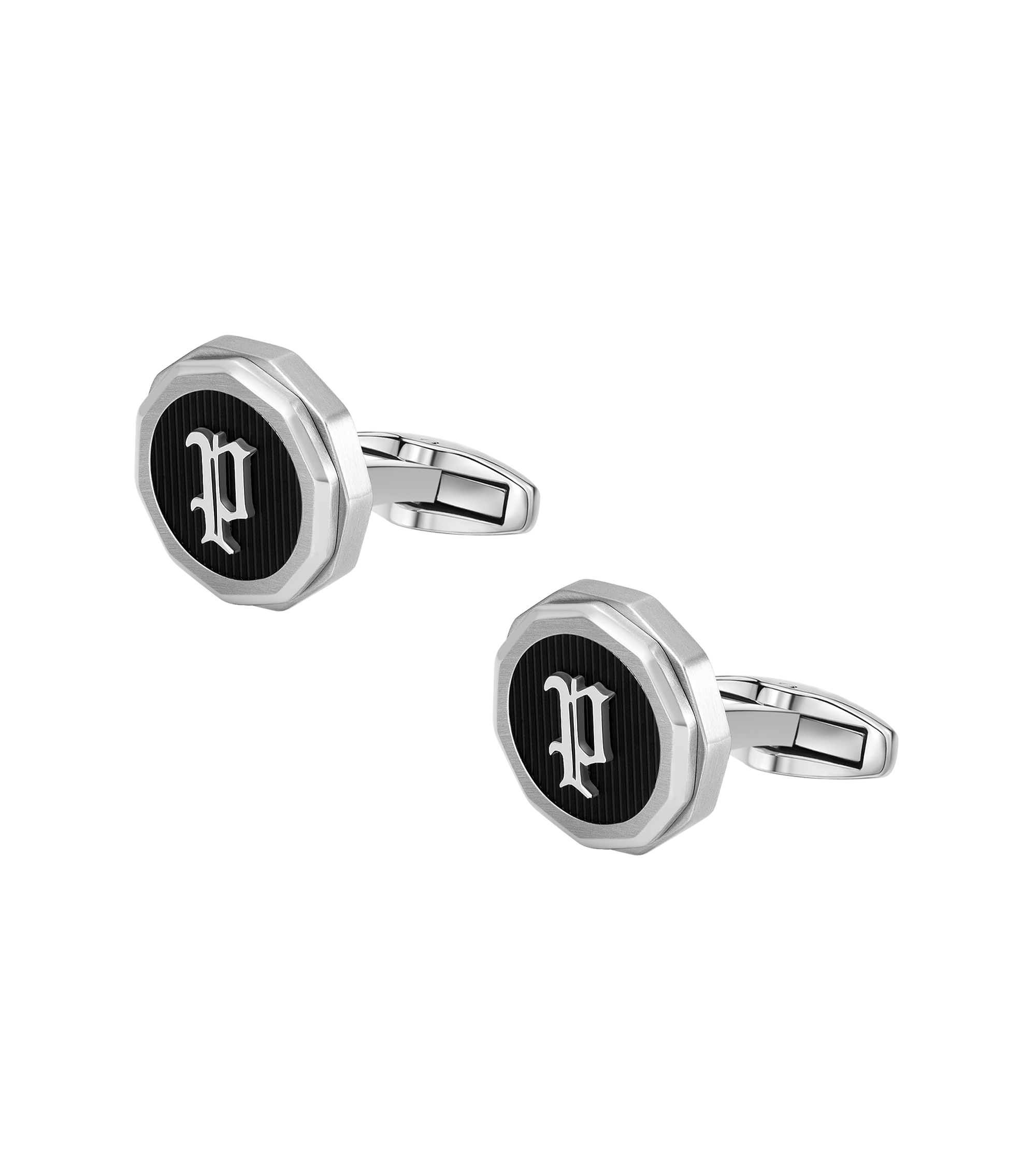Police Guard Black P Logo Fringe Cufflinks