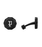 Police Guard Full Black, P Logo Fringe Cufflinks